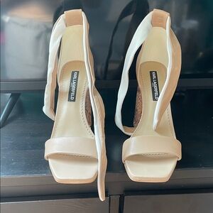 Karl Lagerfeld Cream and Tan Strappy Heels